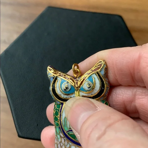 Vintage Cloisonné Owl Pendant - Picture 5 of 6